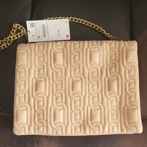 H&M Cream Quilted Shoulder Bag with Gold Chain